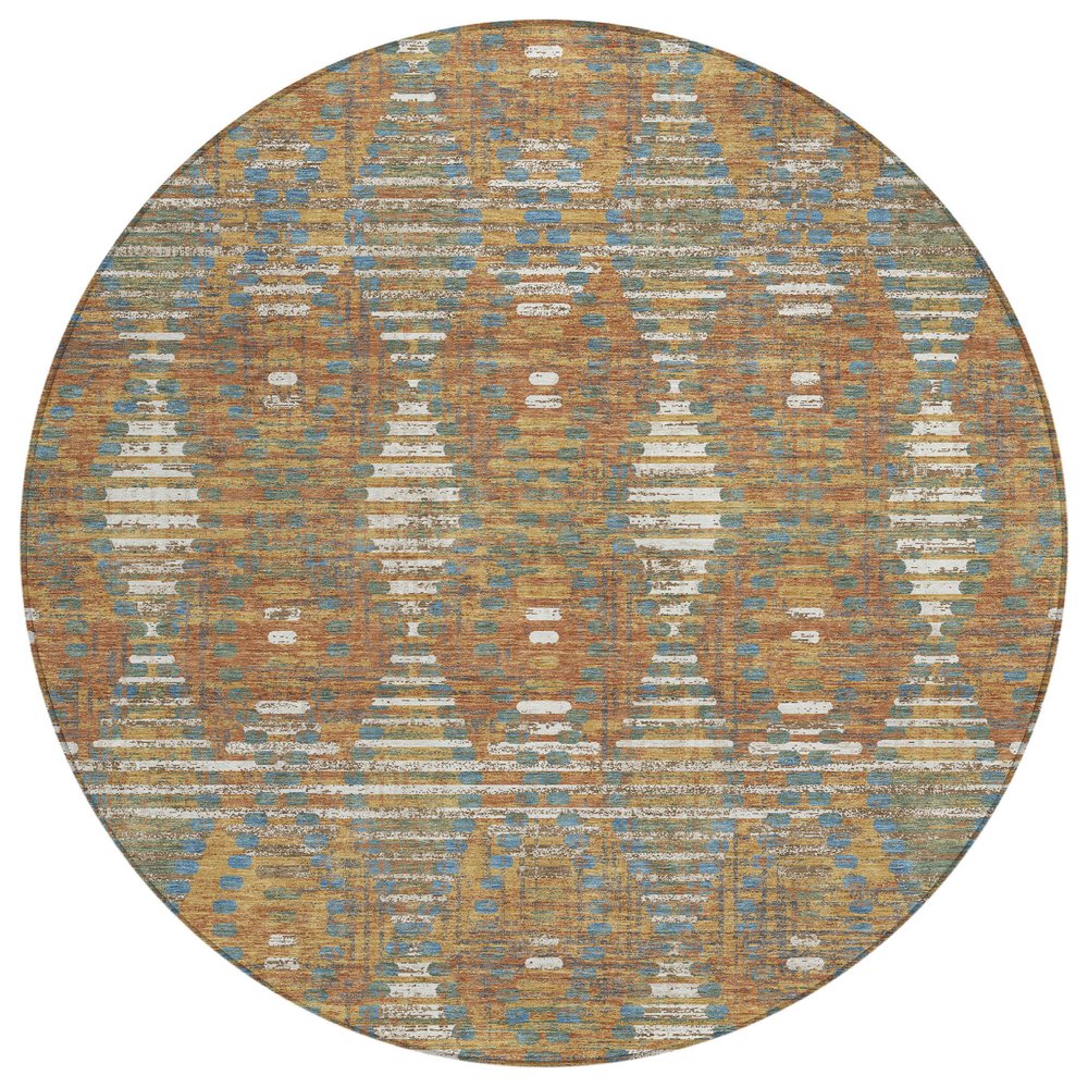 8' Orange And Brown Round Floral Medallion Washable Indoor Outdoor Area Rug HomeRoots