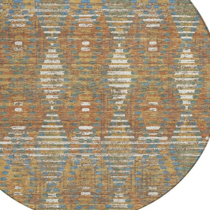 8' Orange And Brown Round Floral Medallion Washable Indoor Outdoor Area Rug HomeRoots
