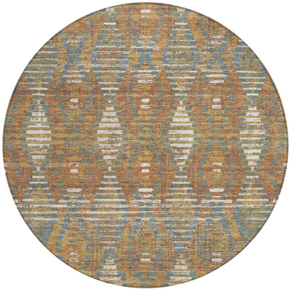 8' Orange And Brown Round Floral Medallion Washable Indoor Outdoor Area Rug HomeRoots