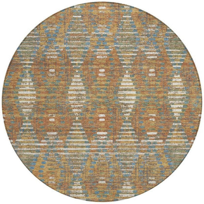 8' Orange And Brown Round Floral Medallion Washable Indoor Outdoor Area Rug HomeRoots