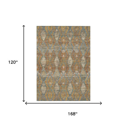 10' X 14' Orange And Brown Floral Medallion Washable Indoor Outdoor Area Rug HomeRoots