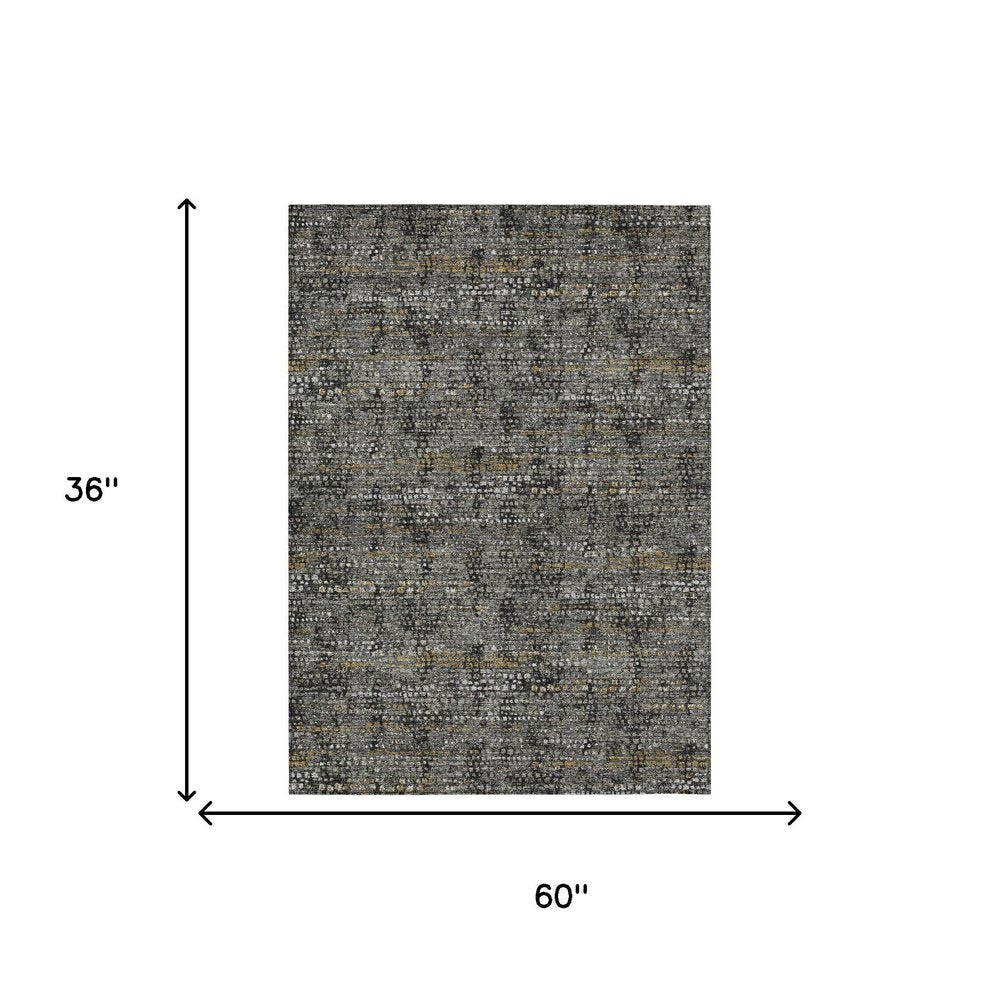 3' X 5' Black And Graphite Abstract Washable Indoor Outdoor Area Rug HomeRoots