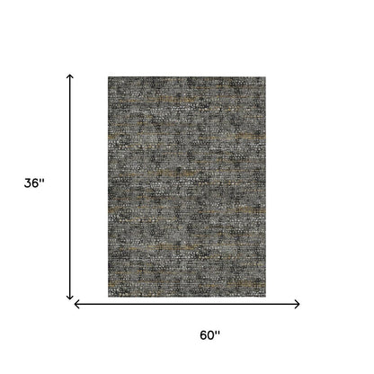 3' X 5' Black And Graphite Abstract Washable Indoor Outdoor Area Rug HomeRoots