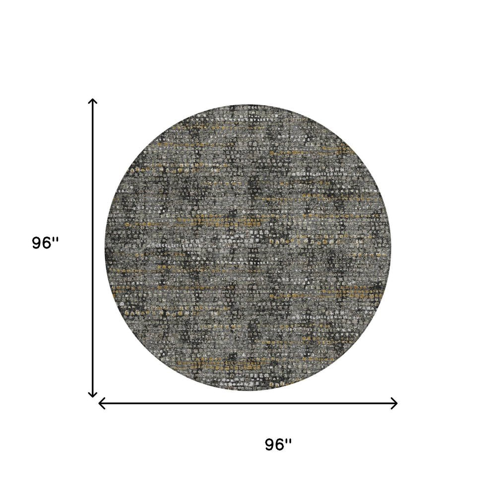 8' Black And Graphite Round Abstract Washable Indoor Outdoor Area Rug HomeRoots