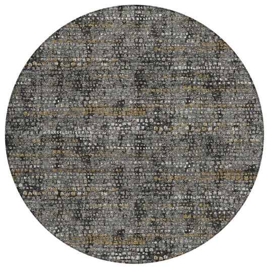 8' Black And Graphite Round Abstract Washable Indoor Outdoor Area Rug HomeRoots