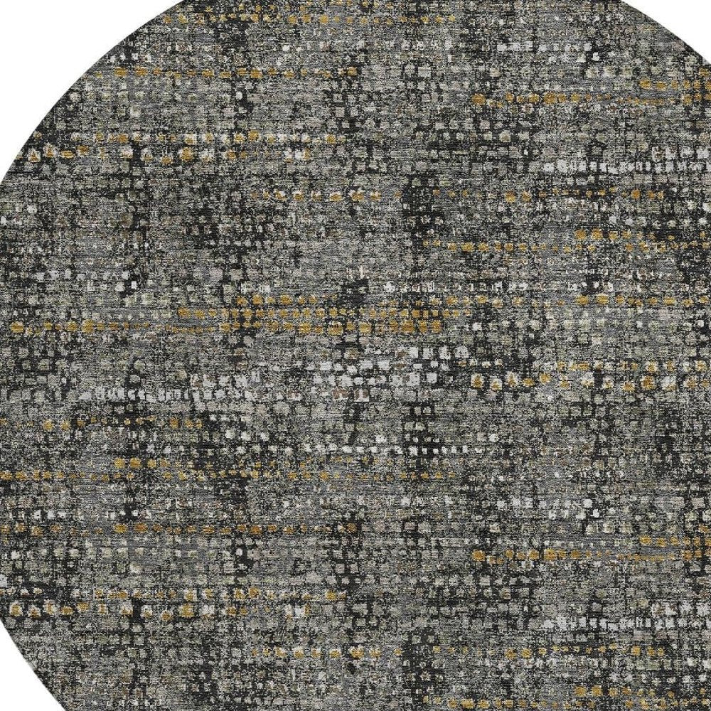 8' Black And Graphite Round Abstract Washable Indoor Outdoor Area Rug HomeRoots