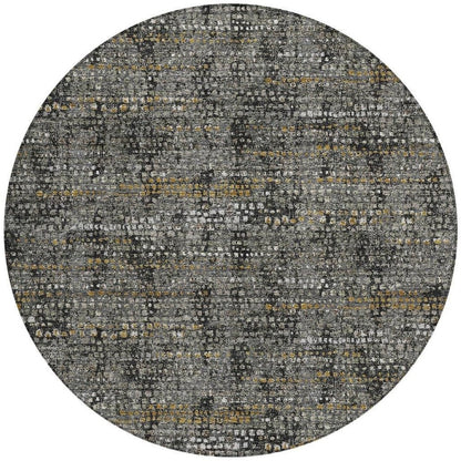 8' Black And Graphite Round Abstract Washable Indoor Outdoor Area Rug HomeRoots