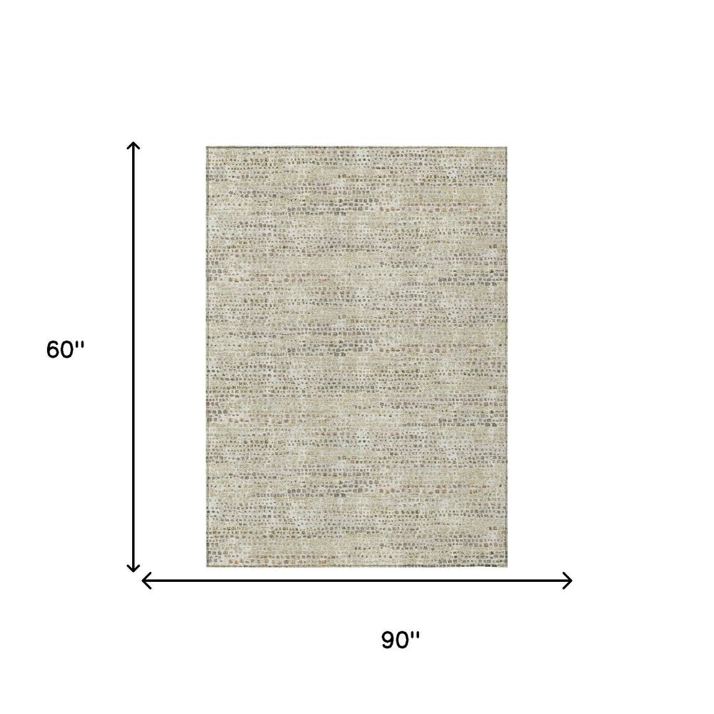 5' X 8' Ivory And Beige Abstract Washable Indoor Outdoor Area Rug HomeRoots