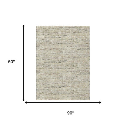5' X 8' Ivory And Beige Abstract Washable Indoor Outdoor Area Rug HomeRoots