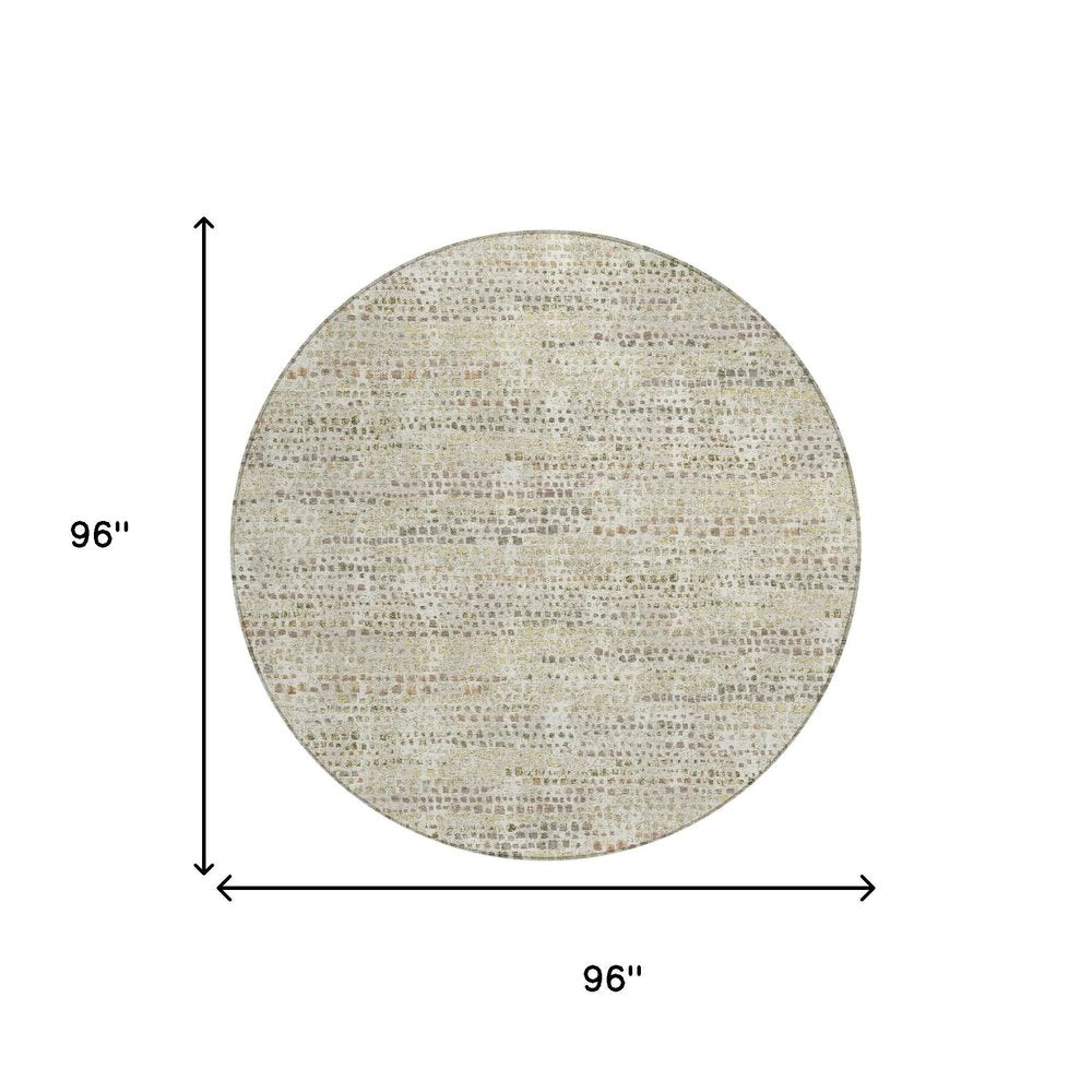8' Ivory And Beige Round Abstract Washable Indoor Outdoor Area Rug HomeRoots
