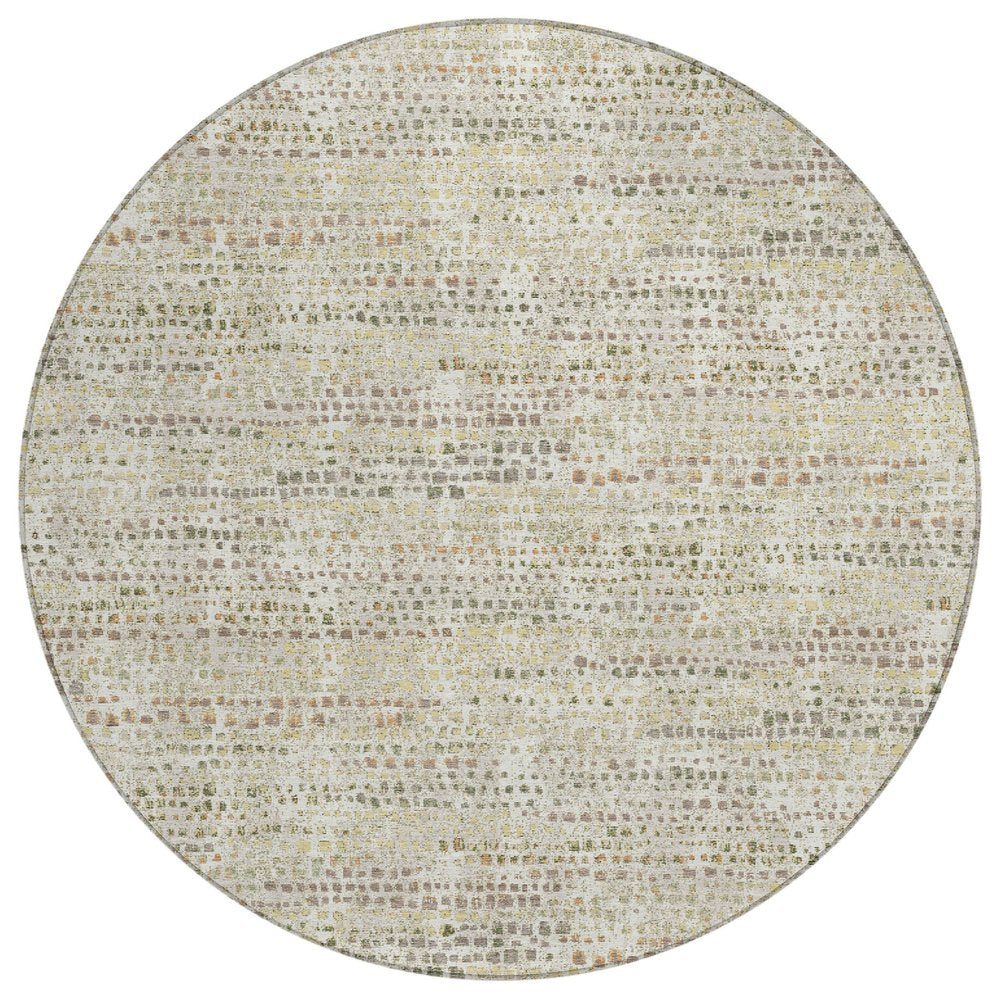 8' Ivory And Beige Round Abstract Washable Indoor Outdoor Area Rug HomeRoots
