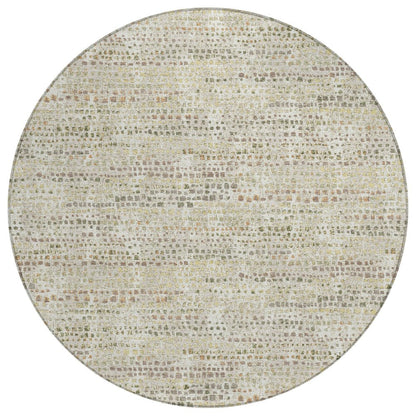 8' Ivory And Beige Round Abstract Washable Indoor Outdoor Area Rug HomeRoots