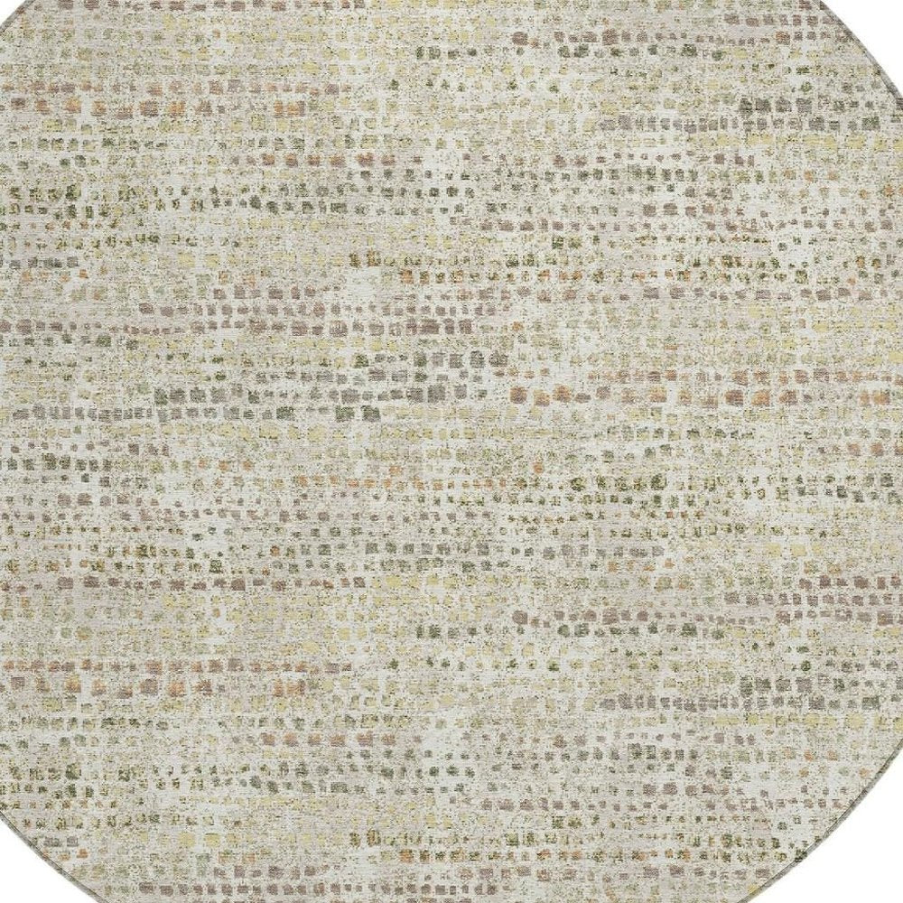 8' Ivory And Beige Round Abstract Washable Indoor Outdoor Area Rug HomeRoots