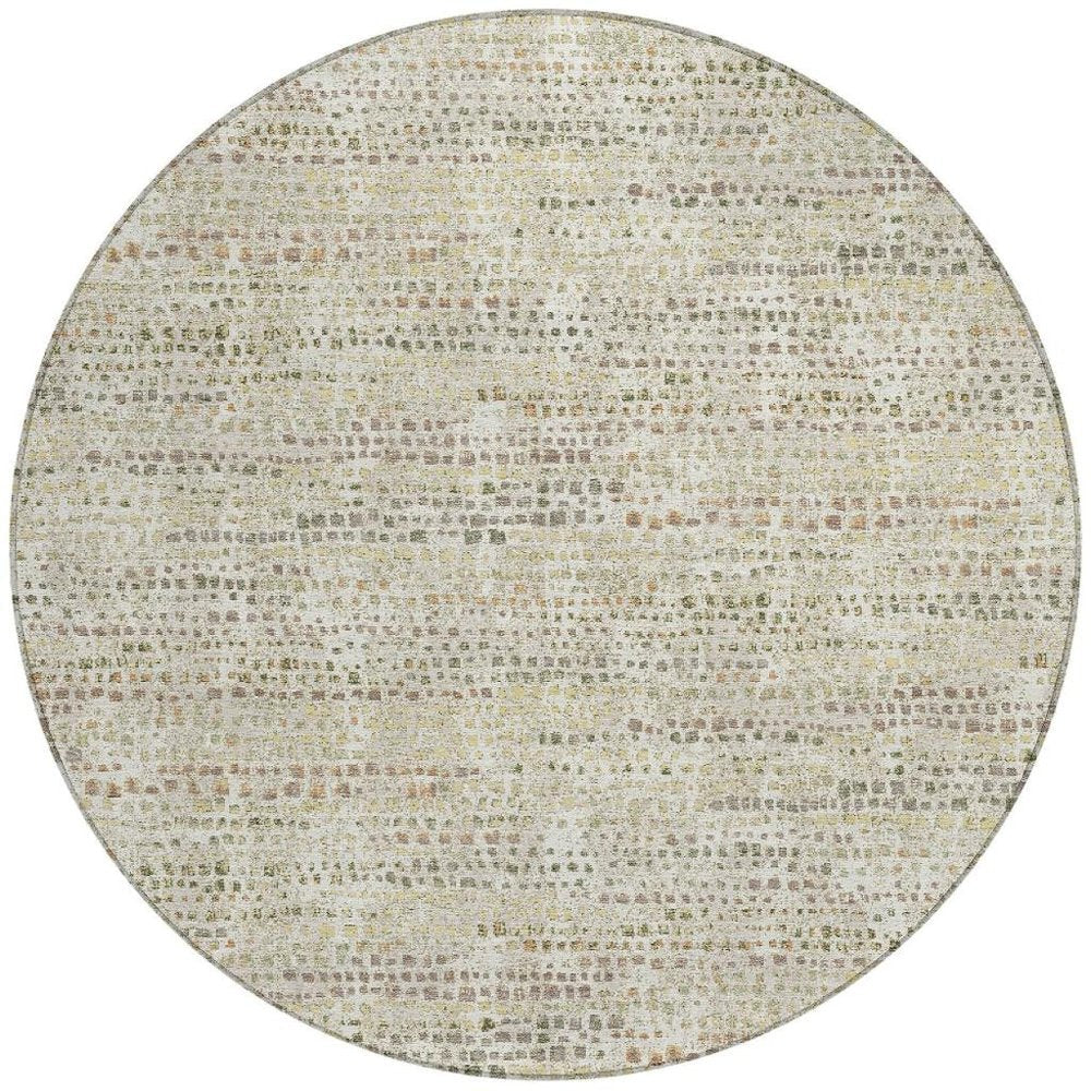8' Ivory And Beige Round Abstract Washable Indoor Outdoor Area Rug HomeRoots