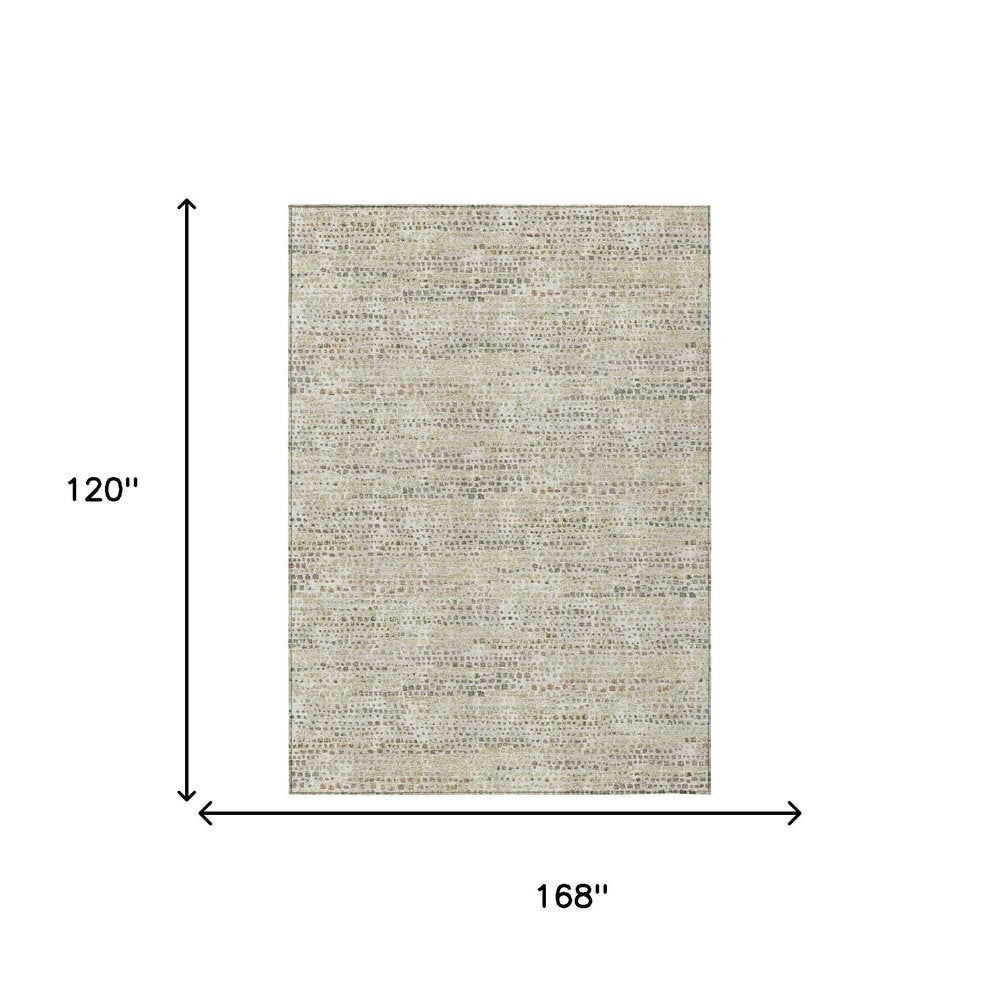 10' X 14' Ivory And Beige Abstract Washable Indoor Outdoor Area Rug HomeRoots