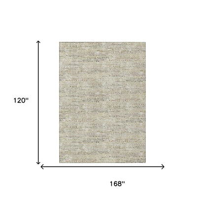 10' X 14' Ivory And Beige Abstract Washable Indoor Outdoor Area Rug HomeRoots