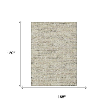 10' X 14' Ivory And Beige Abstract Washable Indoor Outdoor Area Rug