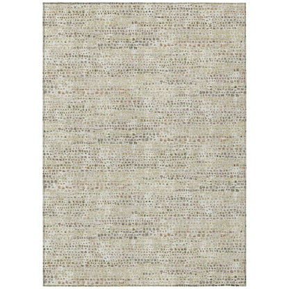 10' X 14' Ivory And Beige Abstract Washable Indoor Outdoor Area Rug