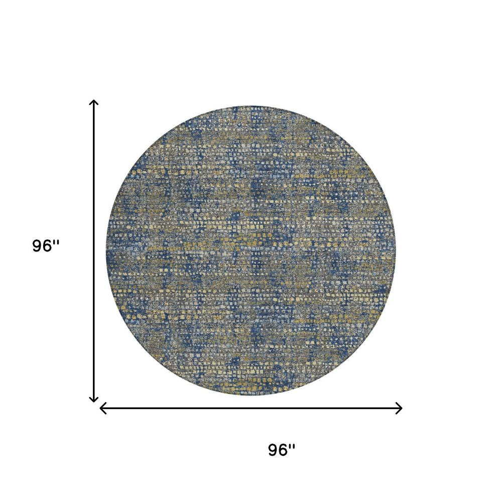 8' Navy Blue And Blue Round Abstract Washable Indoor Outdoor Area Rug HomeRoots