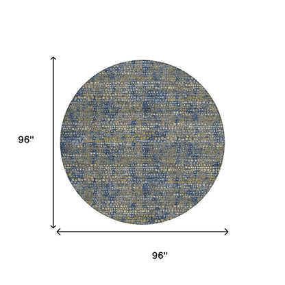 8' Navy Blue And Blue Round Abstract Washable Indoor Outdoor Area Rug HomeRoots