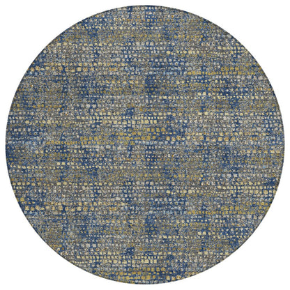 8' Navy Blue And Blue Round Abstract Washable Indoor Outdoor Area Rug HomeRoots
