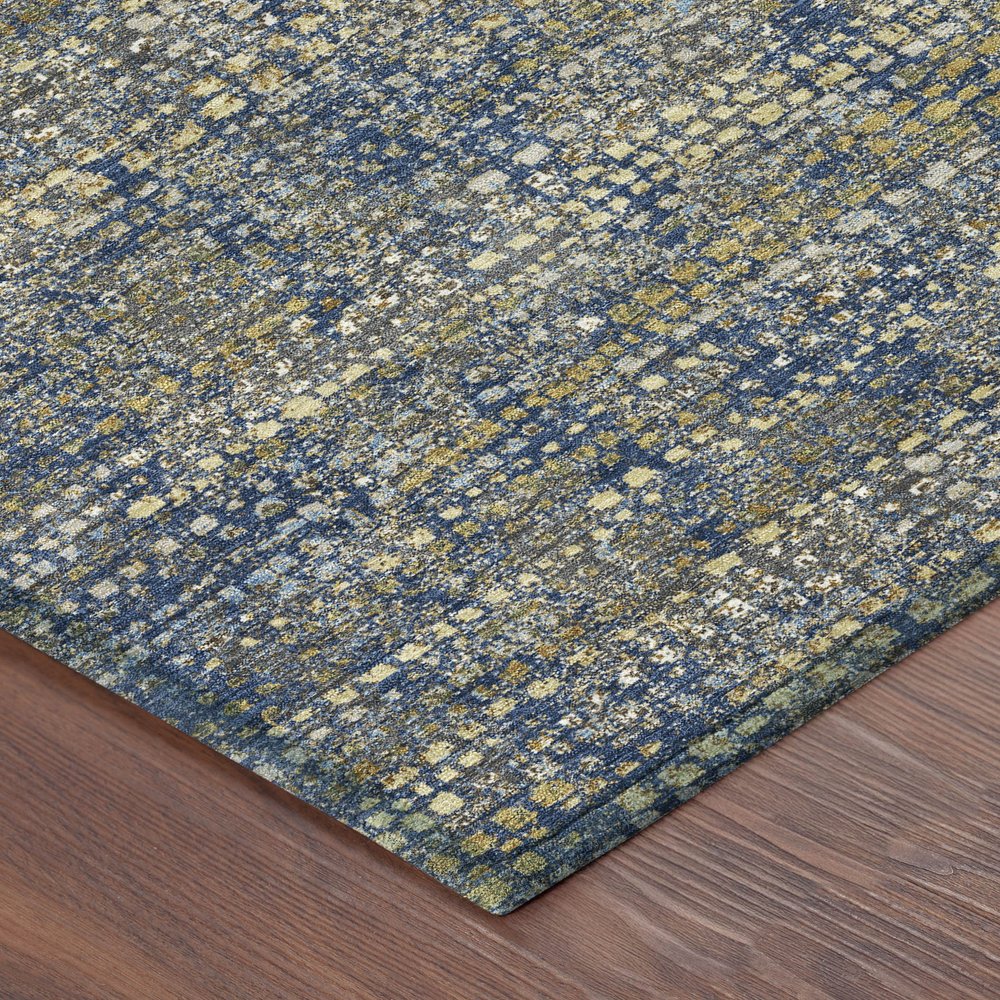 8' Navy Blue And Blue Round Abstract Washable Indoor Outdoor Area Rug HomeRoots