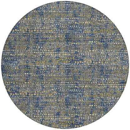8' Navy Blue And Blue Round Abstract Washable Indoor Outdoor Area Rug HomeRoots