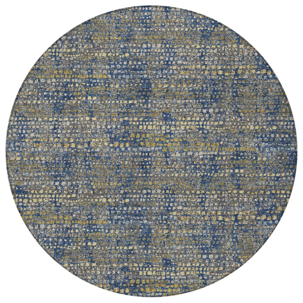 8' Navy Blue And Blue Round Abstract Washable Indoor Outdoor Area Rug HomeRoots