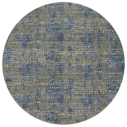 8' Navy Blue And Blue Round Abstract Washable Indoor Outdoor Area Rug HomeRoots
