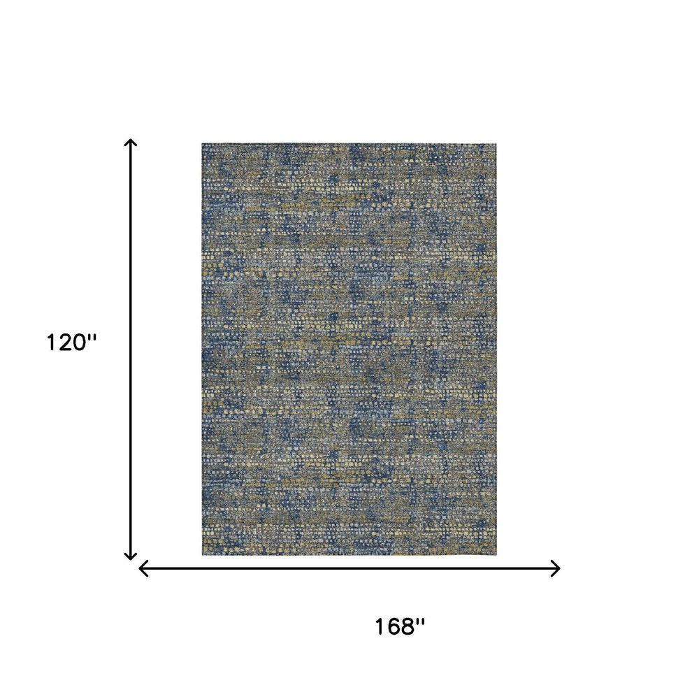 10' X 14' Navy Blue And Blue Abstract Washable Indoor Outdoor Area Rug HomeRoots