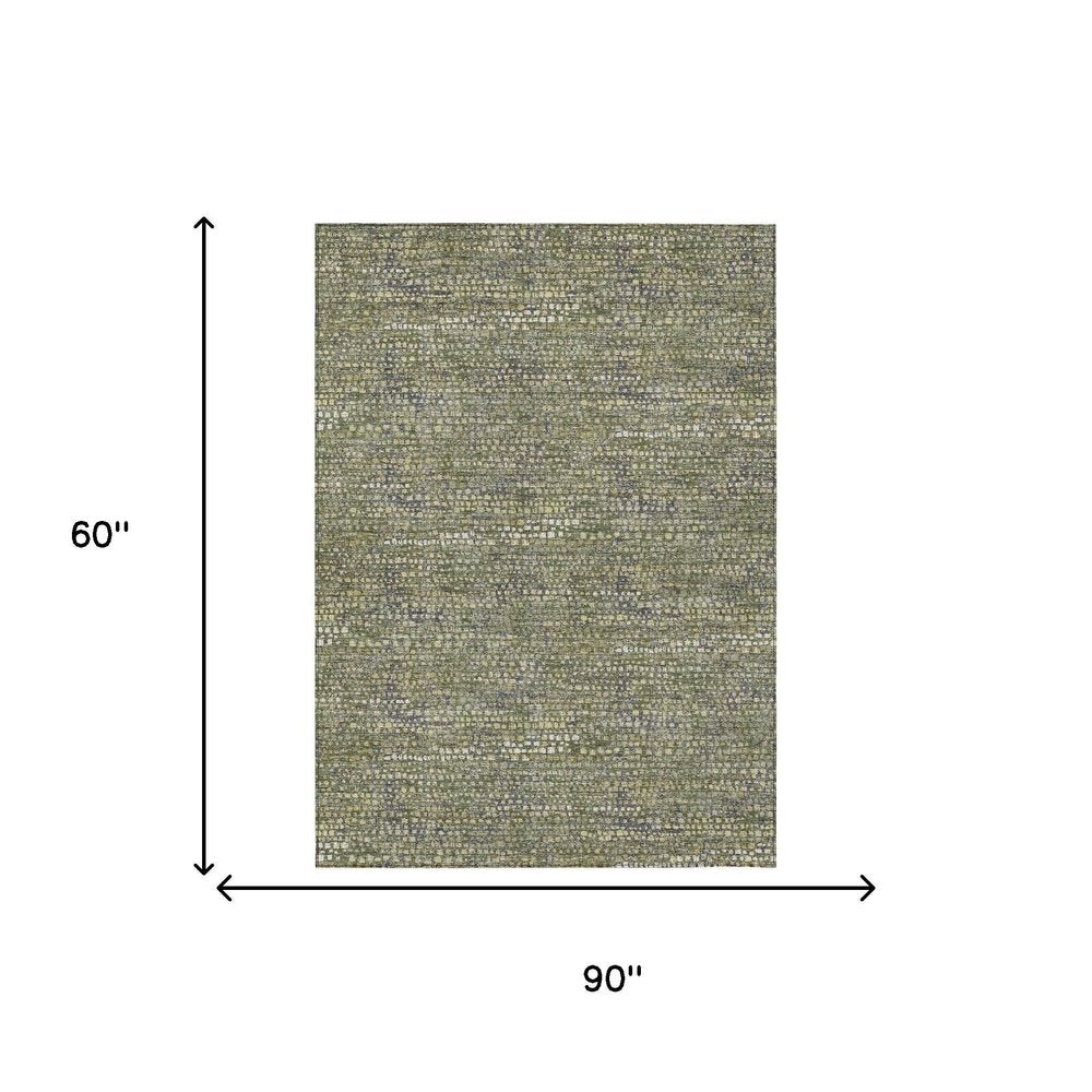5' X 8' Olive Green And Green Abstract Washable Indoor Outdoor Area Rug HomeRoots