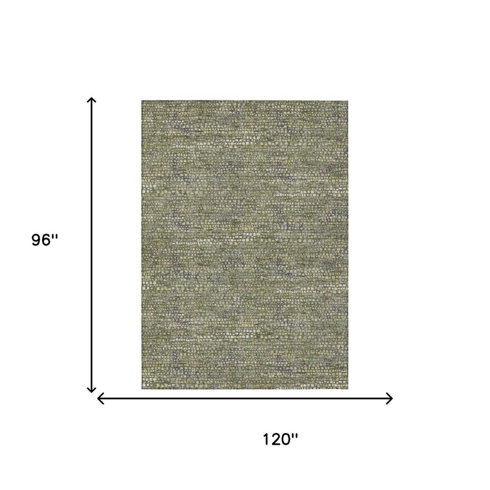 8' X 10' Olive Green And Green Abstract Washable Indoor Outdoor Area Rug HomeRoots
