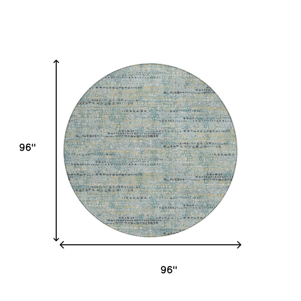 8' Teal Blue And Pewter Round Abstract Washable Indoor Outdoor Area Rug HomeRoots