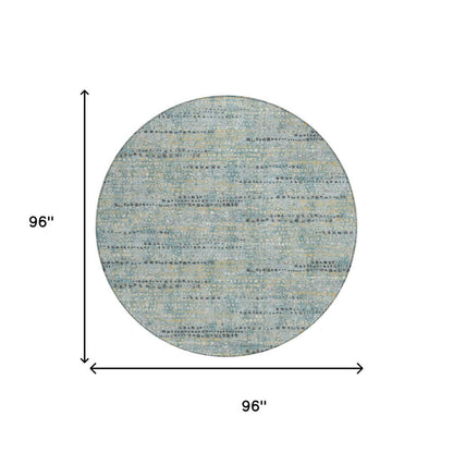8' Teal Blue And Pewter Round Abstract Washable Indoor Outdoor Area Rug HomeRoots