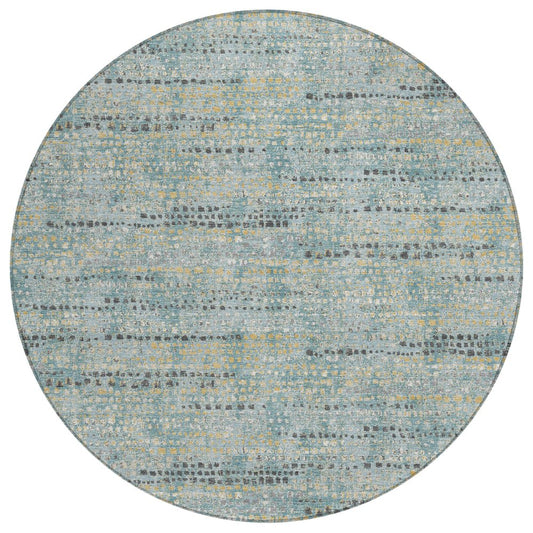 8' Teal Blue And Pewter Round Abstract Washable Indoor Outdoor Area Rug HomeRoots