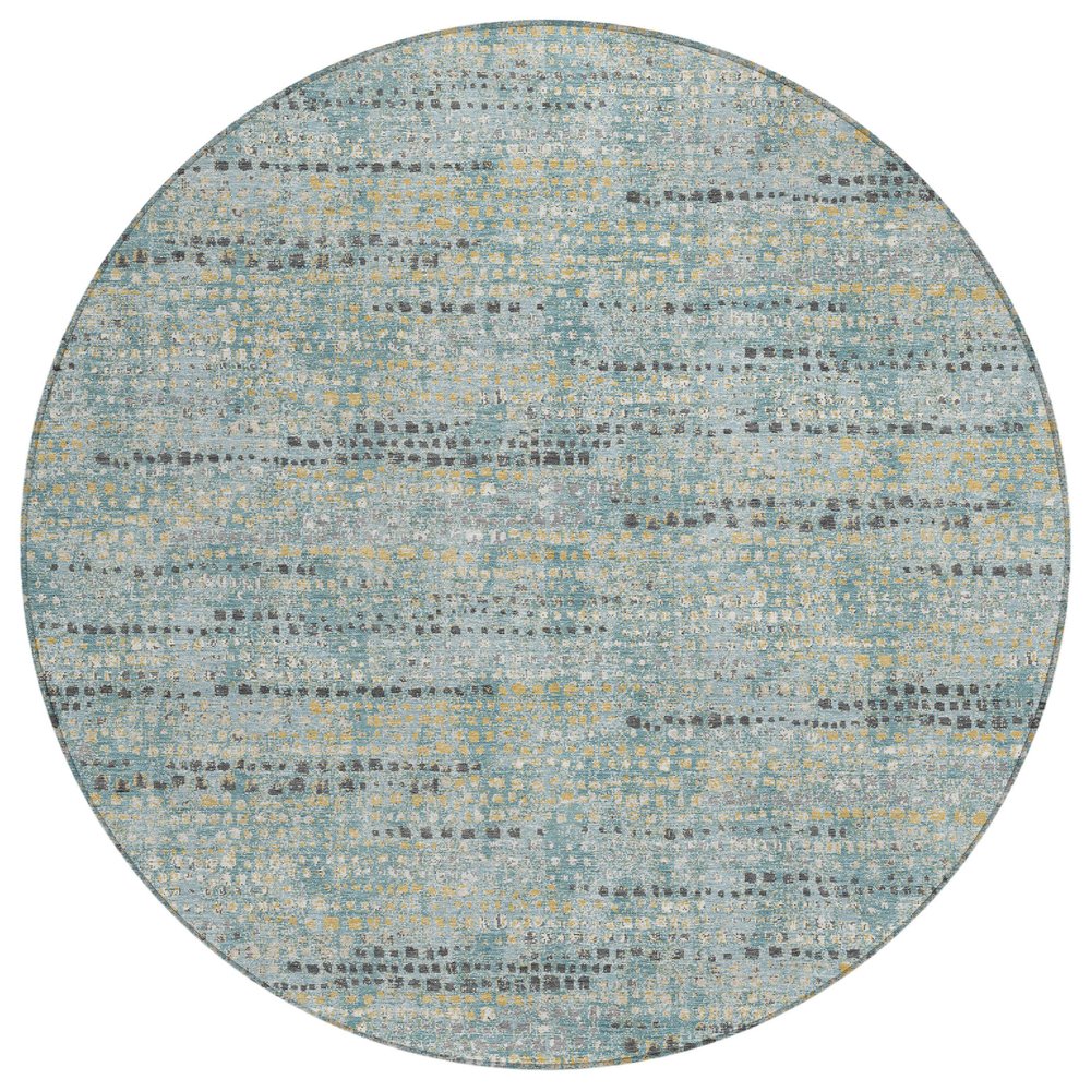 8' Teal Blue And Pewter Round Abstract Washable Indoor Outdoor Area Rug HomeRoots