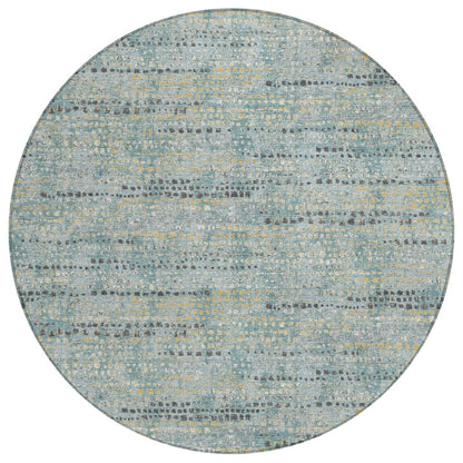 8' Teal Blue And Pewter Round Abstract Washable Indoor Outdoor Area Rug HomeRoots