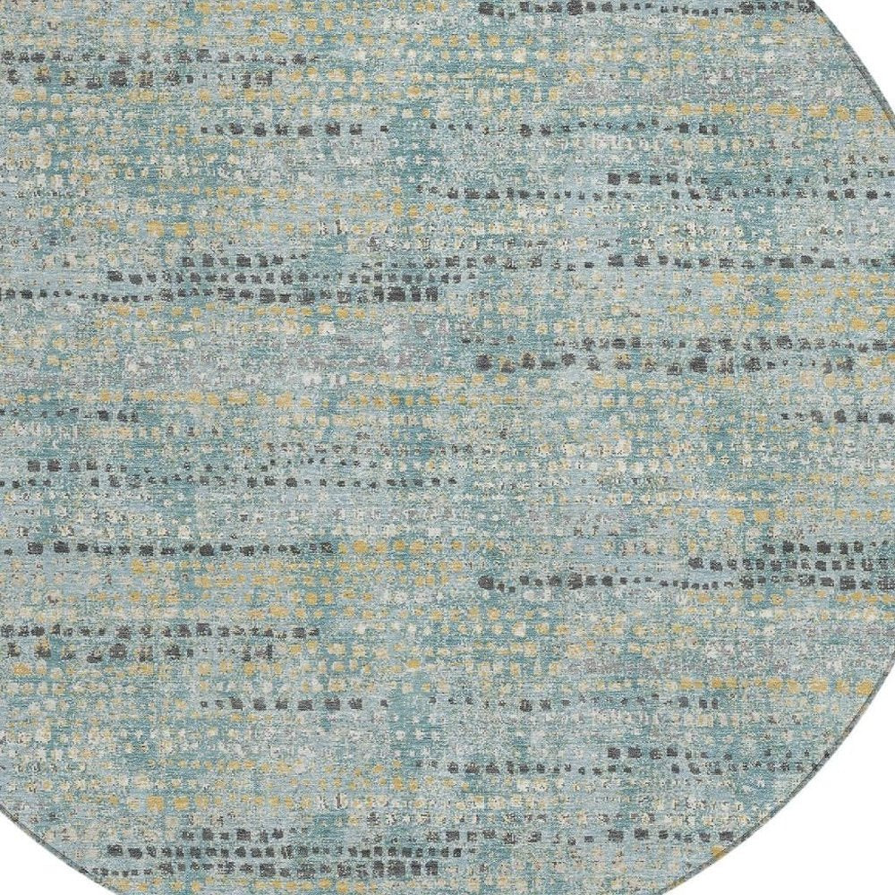 8' Teal Blue And Pewter Round Abstract Washable Indoor Outdoor Area Rug HomeRoots