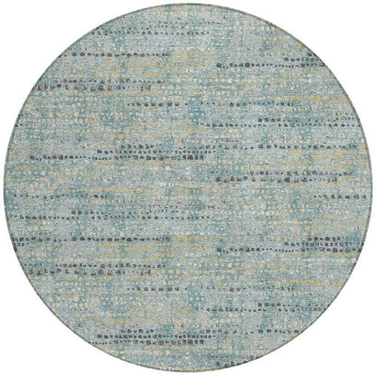 8' Teal Blue And Pewter Round Abstract Washable Indoor Outdoor Area Rug HomeRoots