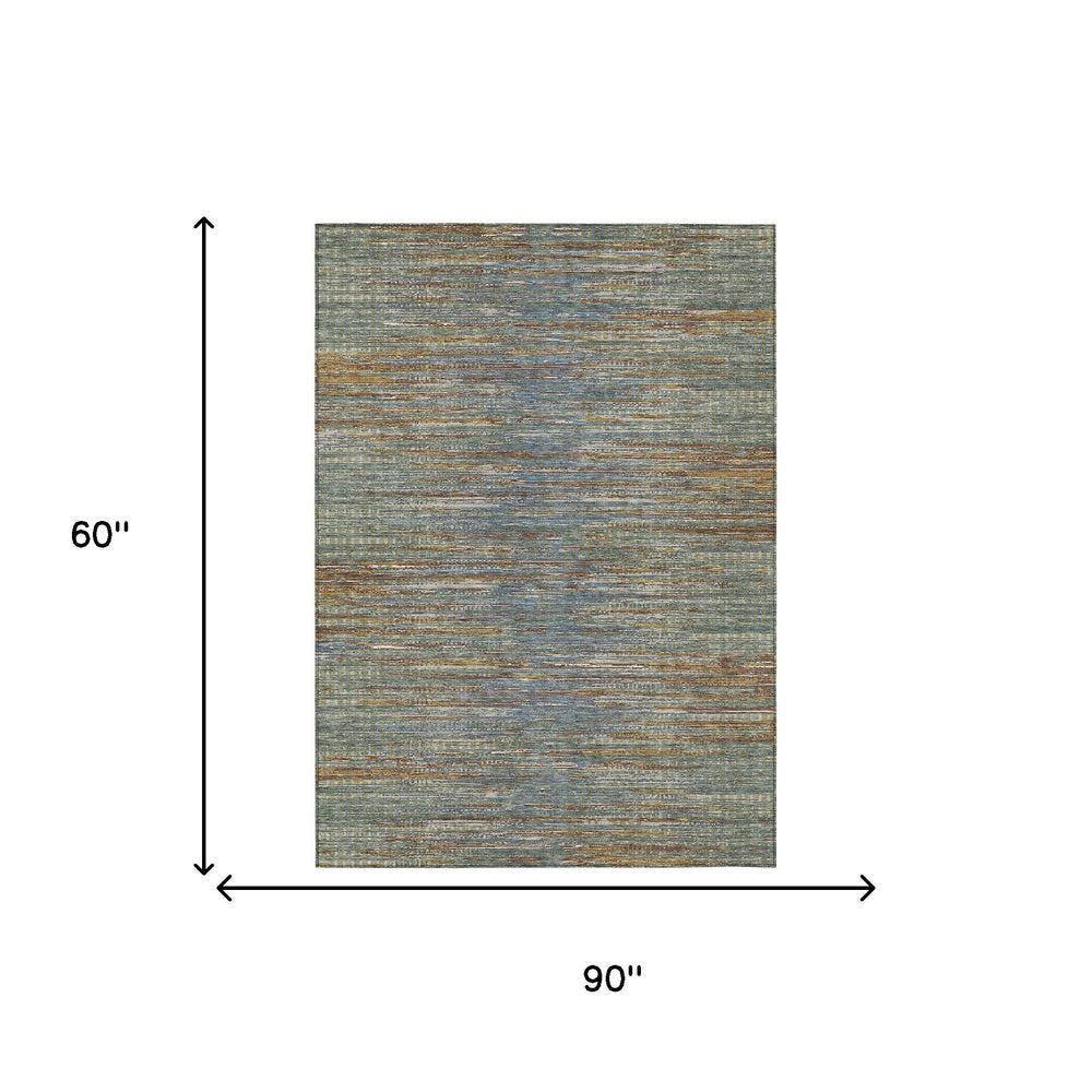 5' X 8' Green And Gray Abstract Washable Indoor Outdoor Area Rug HomeRoots