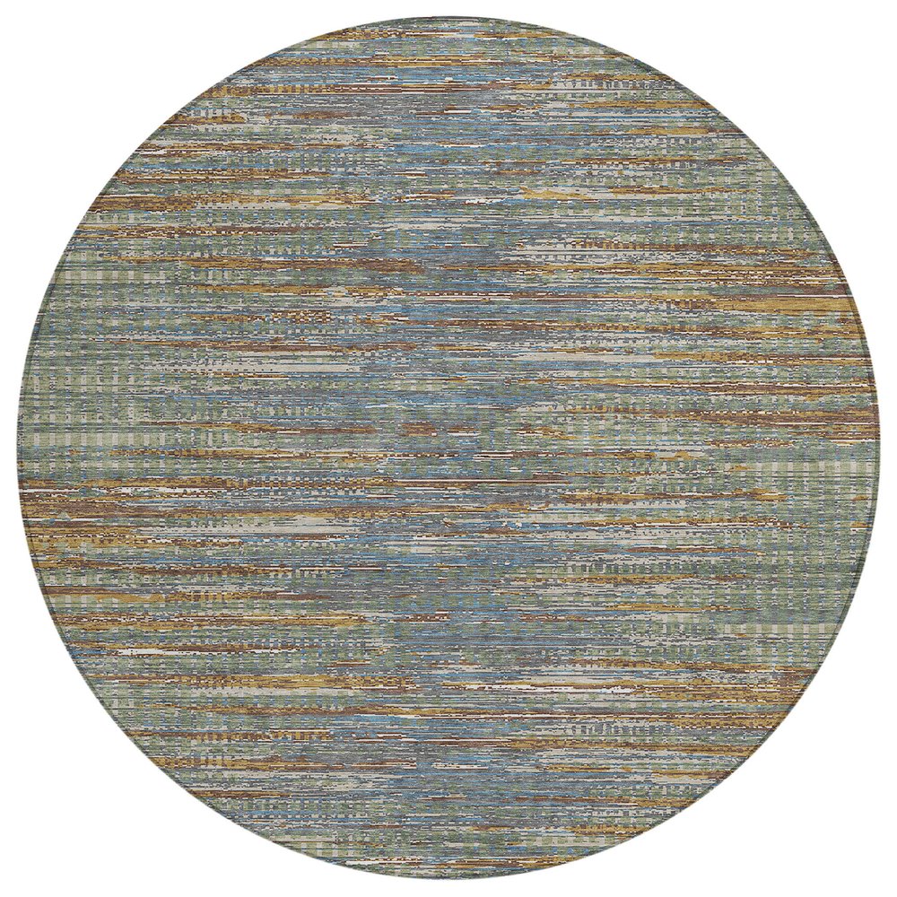 8' Green And Gray Round Abstract Washable Indoor Outdoor Area Rug HomeRoots