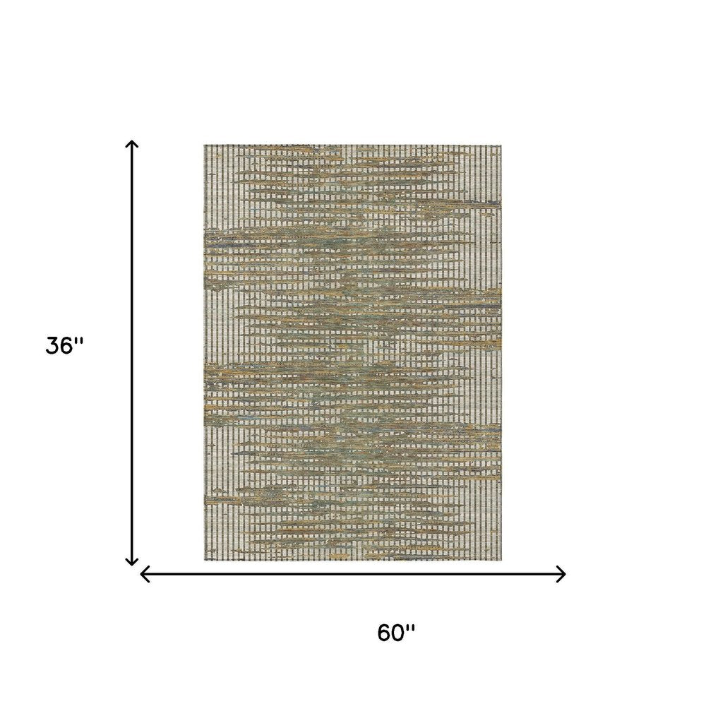 3' X 5' Beige And Brown Abstract Washable Indoor Outdoor Area Rug HomeRoots