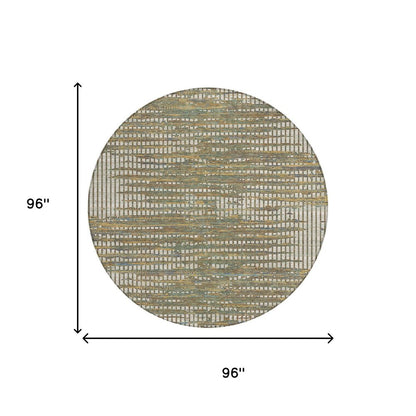 8' Beige And Brown Round Abstract Washable Indoor Outdoor Area Rug