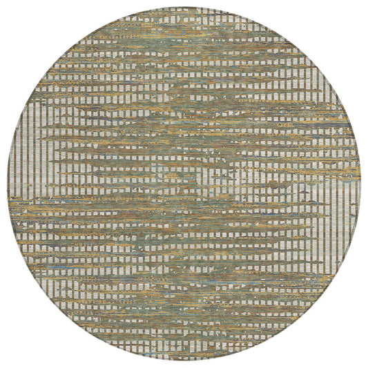 8' Beige And Brown Round Abstract Washable Indoor Outdoor Area Rug