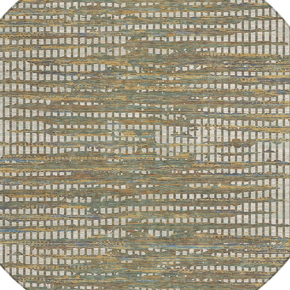 8' Beige And Brown Round Abstract Washable Indoor Outdoor Area Rug HomeRoots