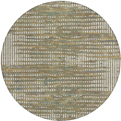 8' Beige And Brown Round Abstract Washable Indoor Outdoor Area Rug
