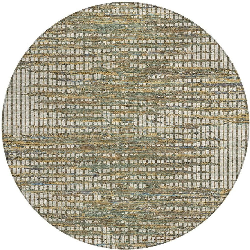 8' Beige And Brown Round Abstract Washable Indoor Outdoor Area Rug HomeRoots