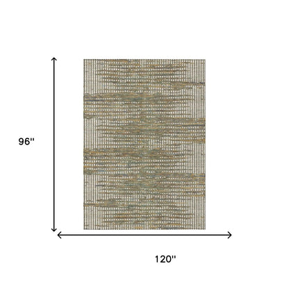 8' X 10' Beige And Brown Abstract Washable Indoor Outdoor Area Rug