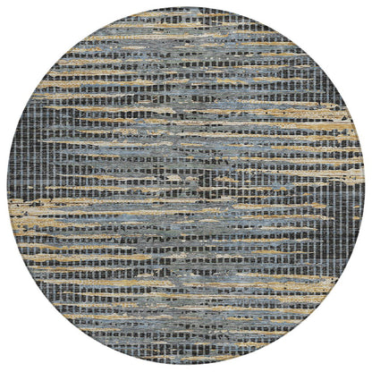 8' Black And Graphite Round Abstract Washable Indoor Outdoor Area Rug HomeRoots