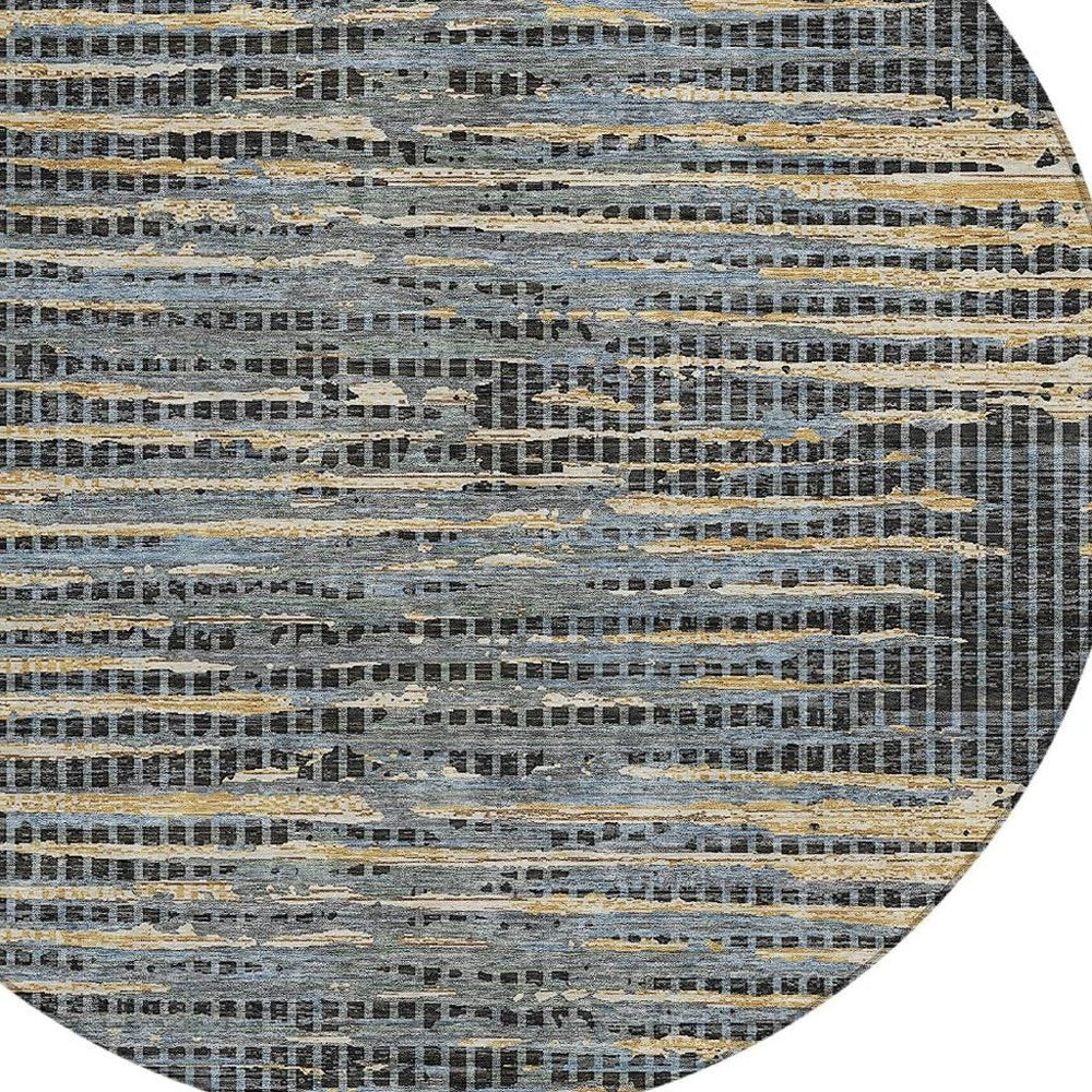 8' Black And Graphite Round Abstract Washable Indoor Outdoor Area Rug HomeRoots
